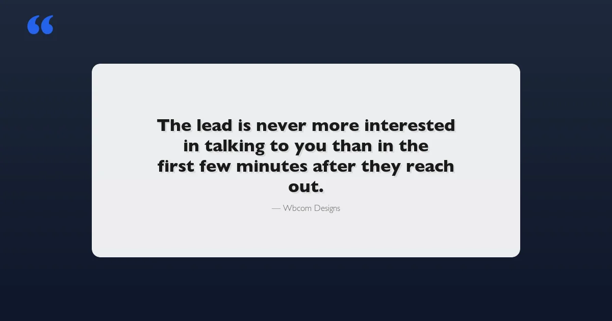 Quote card on lead response time: the lead is never more interested in talking to you than in the first few minutes after they reach out