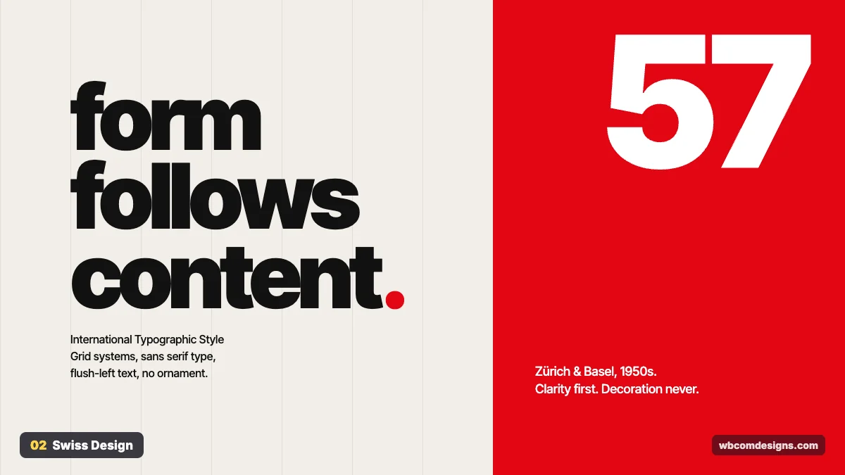 Swiss design style example shown as a website hero section