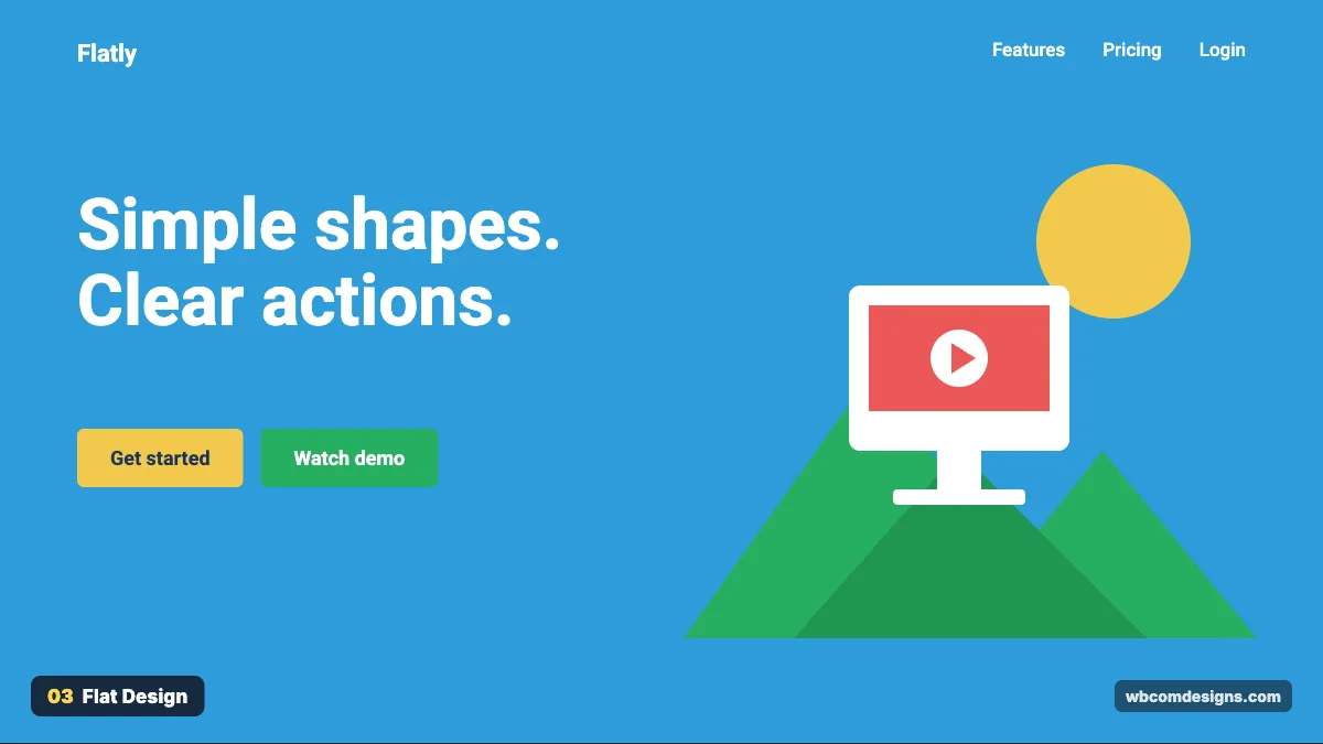 Flat design style example shown as a website hero section