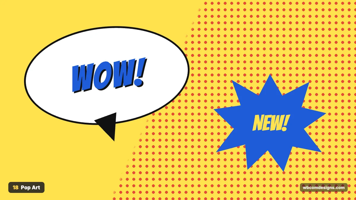 Pop Art design style example shown as a website hero section