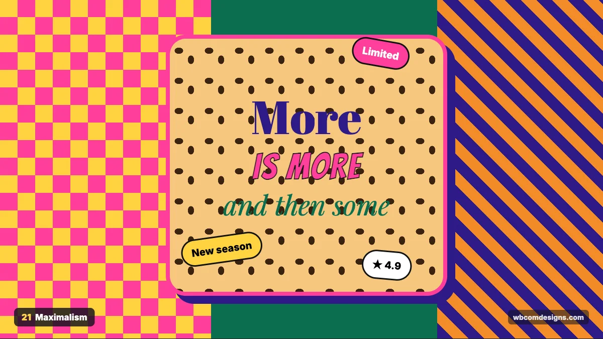 Maximalism design style example shown as a website hero section