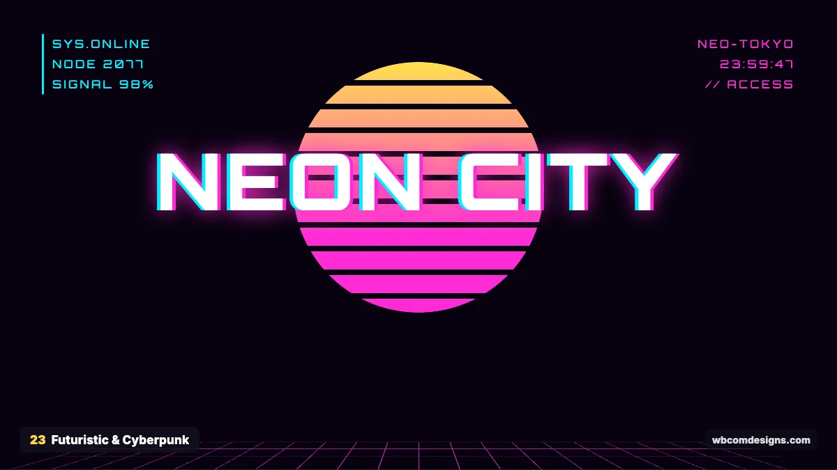 Futuristic and cyberpunk design style example shown as a website hero section