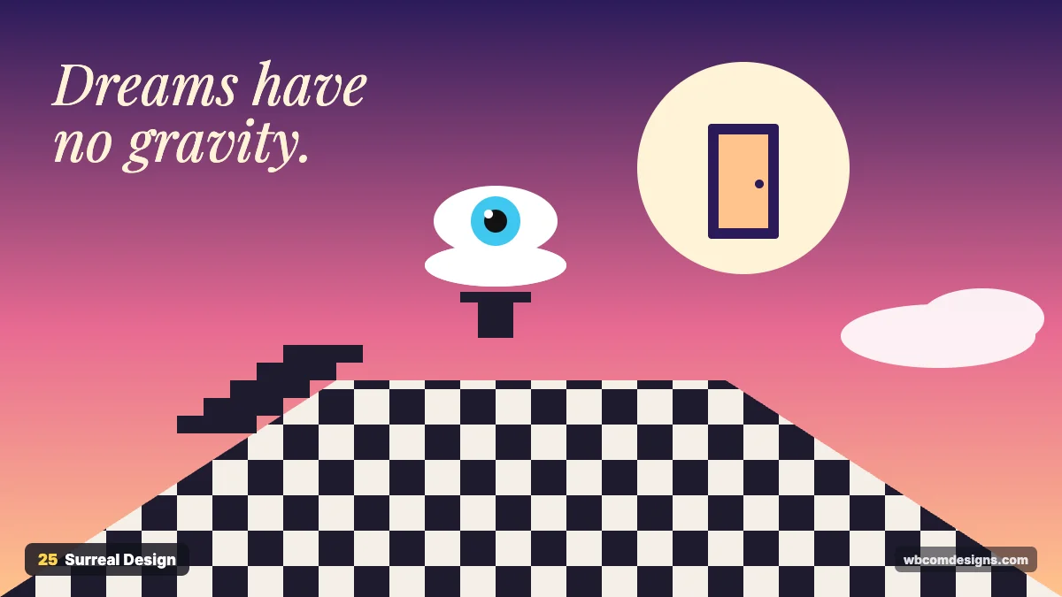 Surreal design style example shown as a website hero section