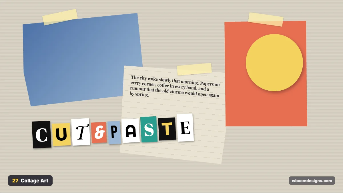 Collage art design style example shown as a website hero section