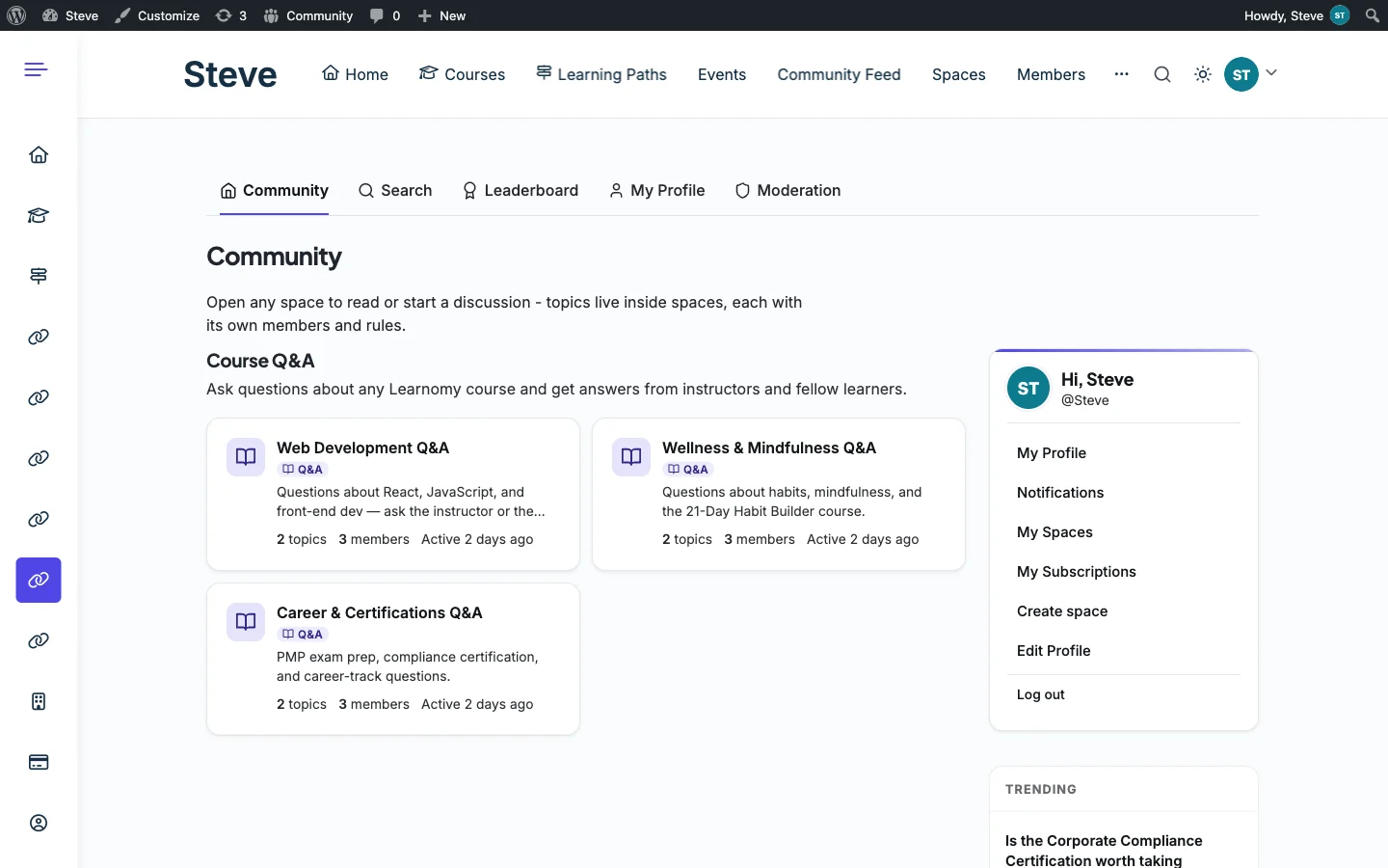 Jetonomy community page listing three Q&A boards, each tagged Q&A with topic and member counts