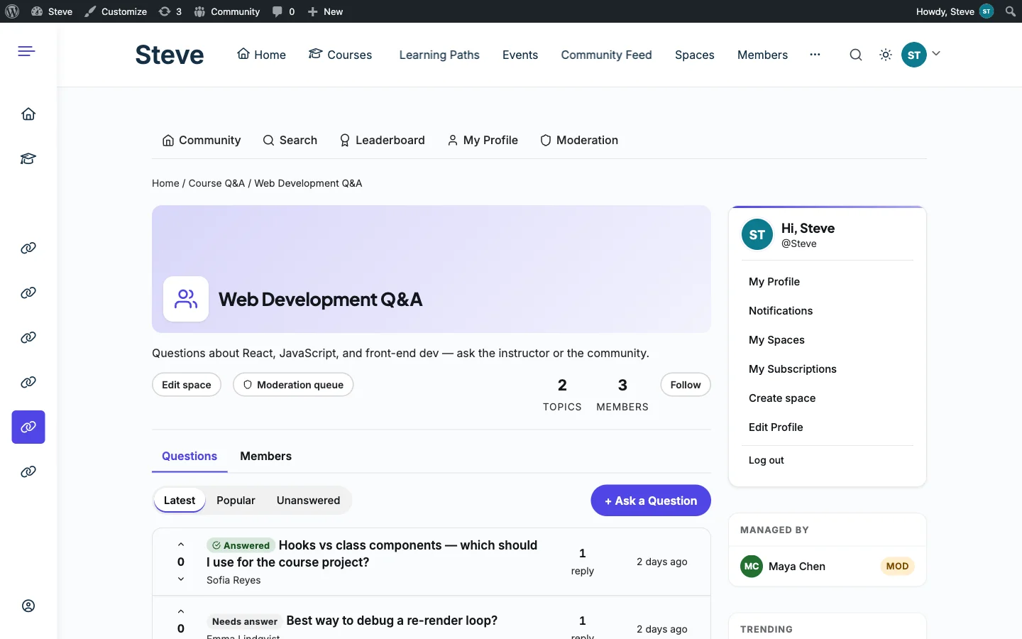 A Jetonomy Q&A board with an Answered tag, a Needs answer tag, upvote arrows, and an Ask a Question button