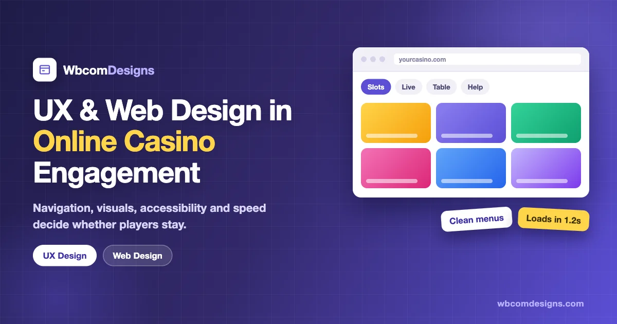 UX and web design in online casino engagement featured image showing a casino site layout with clean menus and fast loading