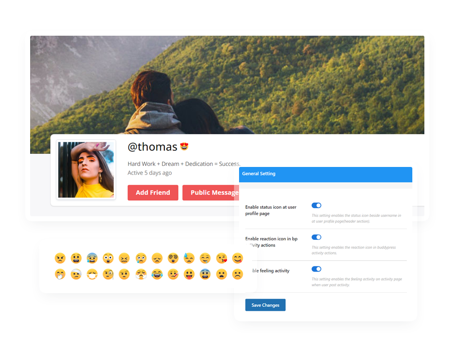 BuddyPress Reactions and Status Plugin